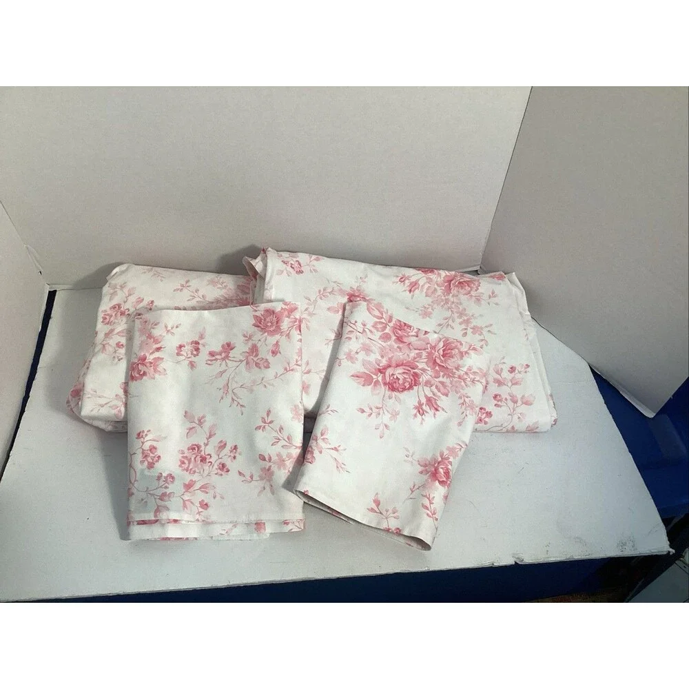 Lauren ralph lauren cottage hill white/pink toile 4 piece king sheet set floral